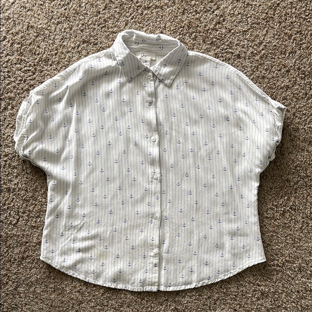 Nautical Anchor Print Button-Up Shirt